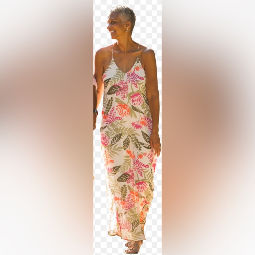 Old Navy Cream with Tropical Print Maxi Dress